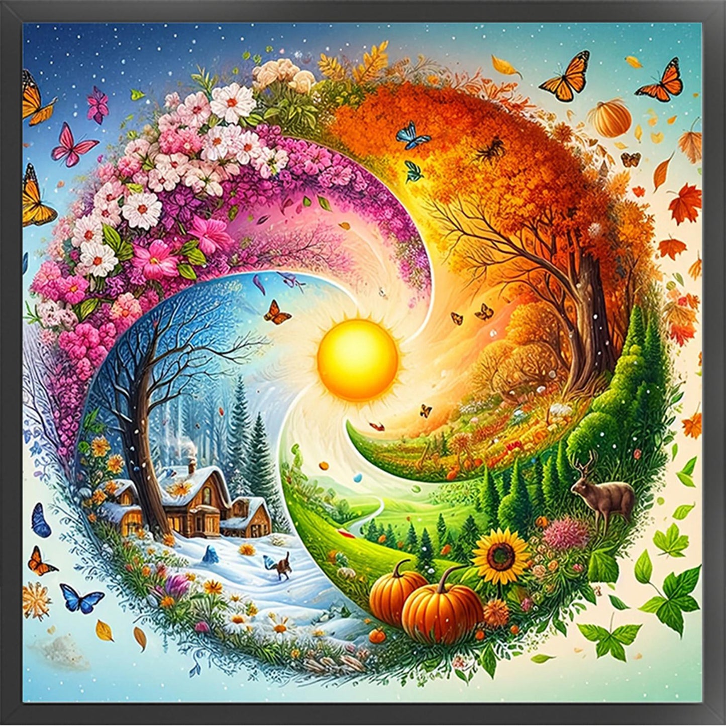 Four Seasons Scenery - Full 11CT Stamped Cross Stitch - Bead Embroidery 46x46CM/18.11x18.11in