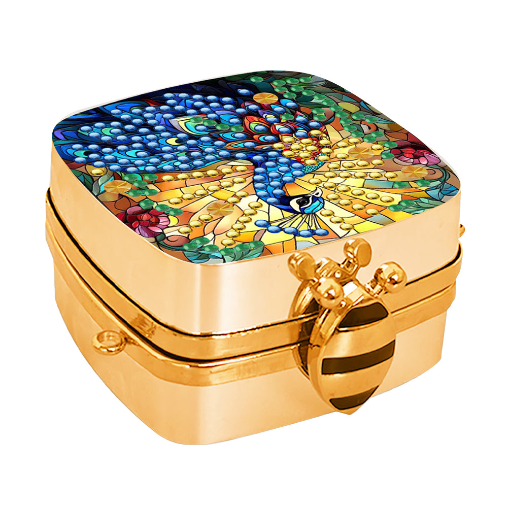Peacock Diamond Art Storage Case Diamond Painting Mirror Organizer Box for Women