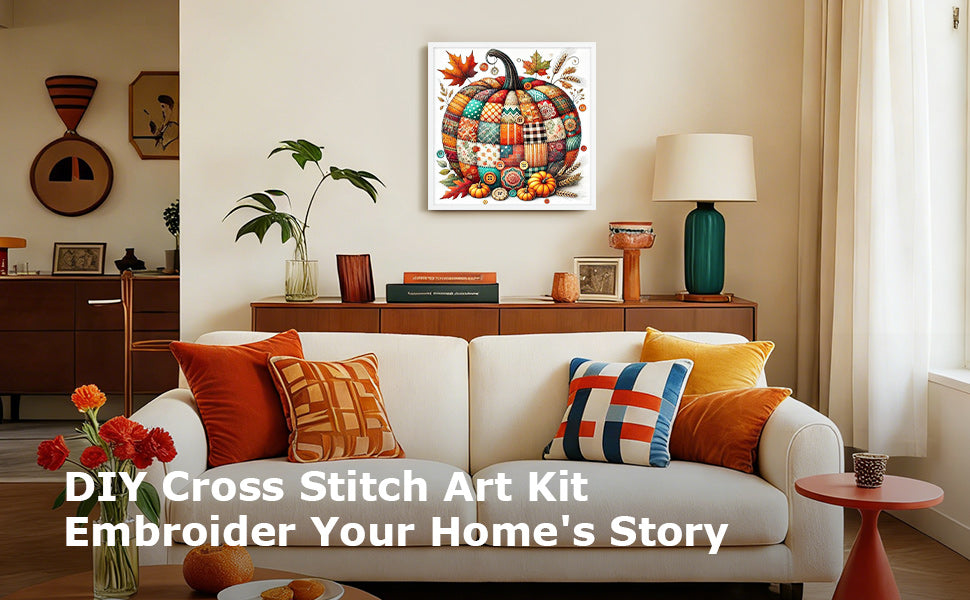 Colorful Spliced Pumpkin - Full 14CT Counted Cross Stitch 40x40CM - Yishu