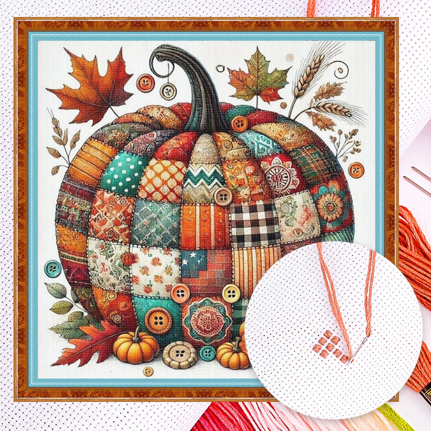Colorful Spliced Pumpkin - Full 14CT Counted Cross Stitch 40x40CM - Yishu