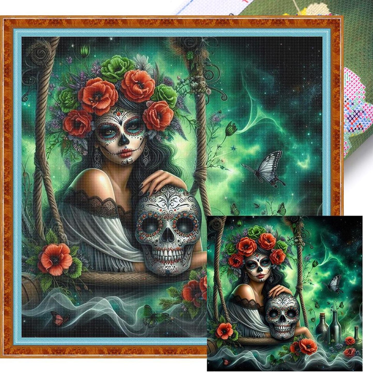 Halloween Skull Girl - Full 11CT Stamped Cross Stitch 40x40CM - Huacan