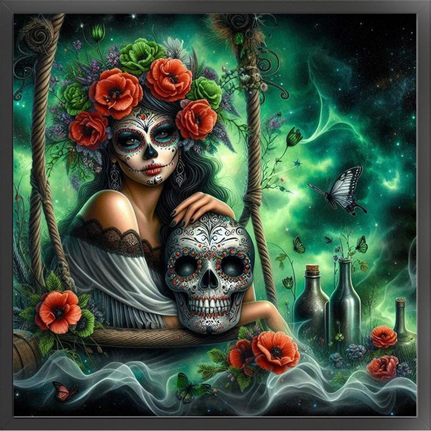 Halloween Skull Girl - Full 11CT Stamped Cross Stitch 40x40CM - Huacan