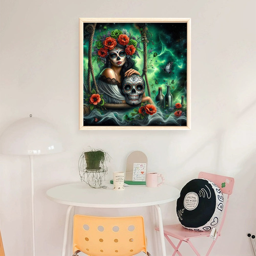 Halloween Skull Girl - Full 11CT Stamped Cross Stitch 40x40CM - Huacan
