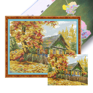 Autumn cabin - 36*30CM 14CT Stamped Cross Stitch（Joy Sunday）