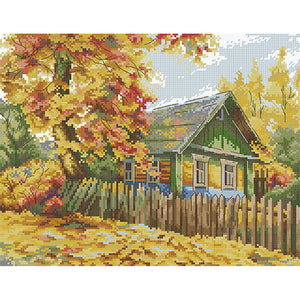 Autumn cabin - 36*30CM 14CT Stamped Cross Stitch（Joy Sunday）