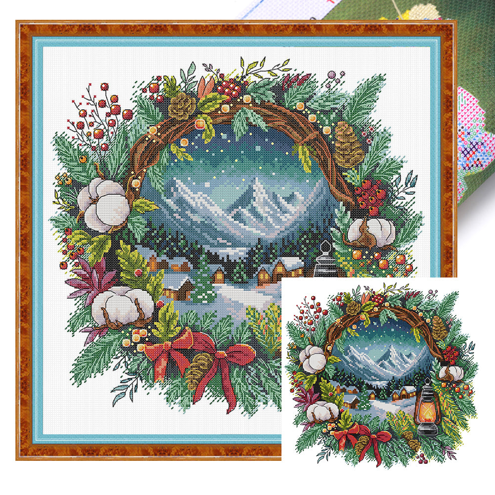 Winter Wreath - 40*40CM 14CT Stamped Cross Stitch (Fairy Brand)