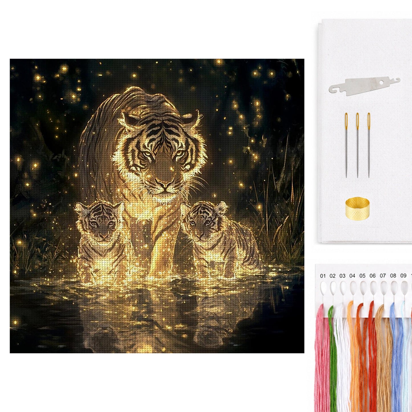 Tiger Family - Full 14CT Counted Cross Stitch 40x40CM - Huacan