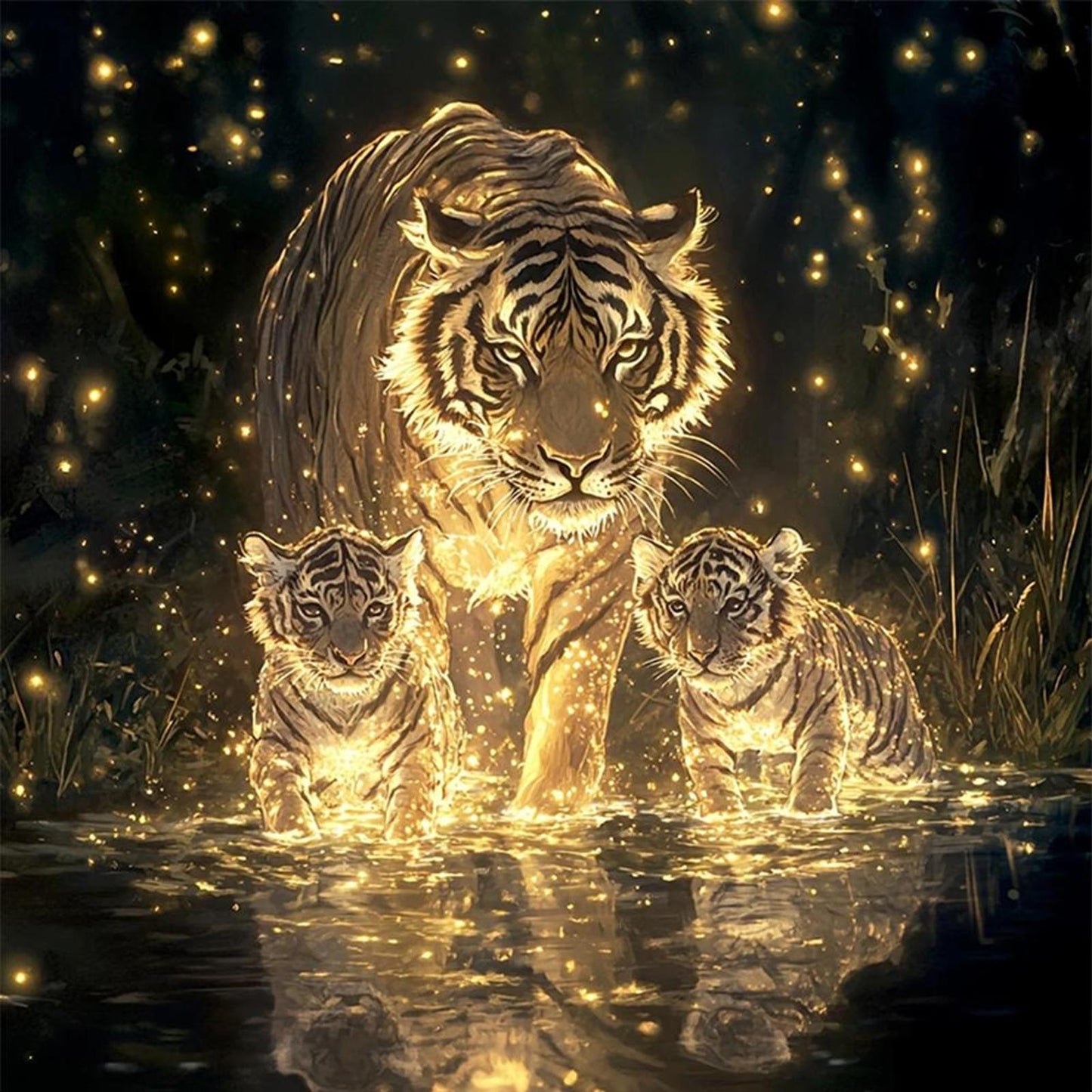 Tiger Family - Full 14CT Counted Cross Stitch 40x40CM - Huacan