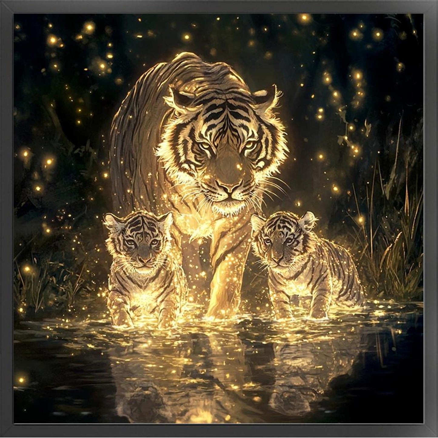 Tiger Family - Full 14CT Counted Cross Stitch 40x40CM - Huacan