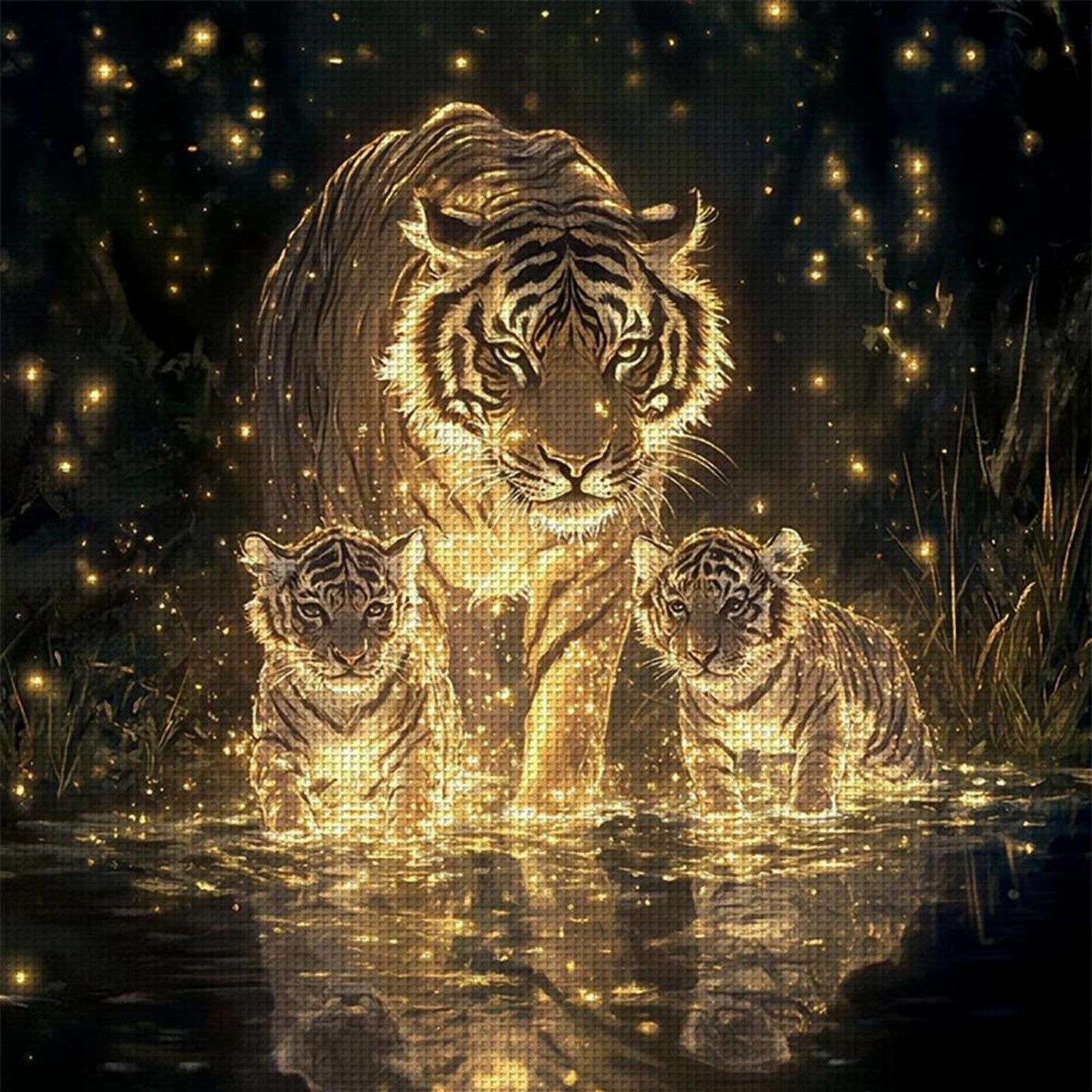 Tiger Family - Full 14CT Counted Cross Stitch 40x40CM - Huacan