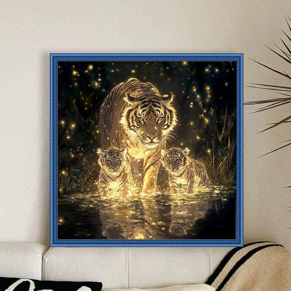 Tiger Family - Full 14CT Counted Cross Stitch 40x40CM - Huacan