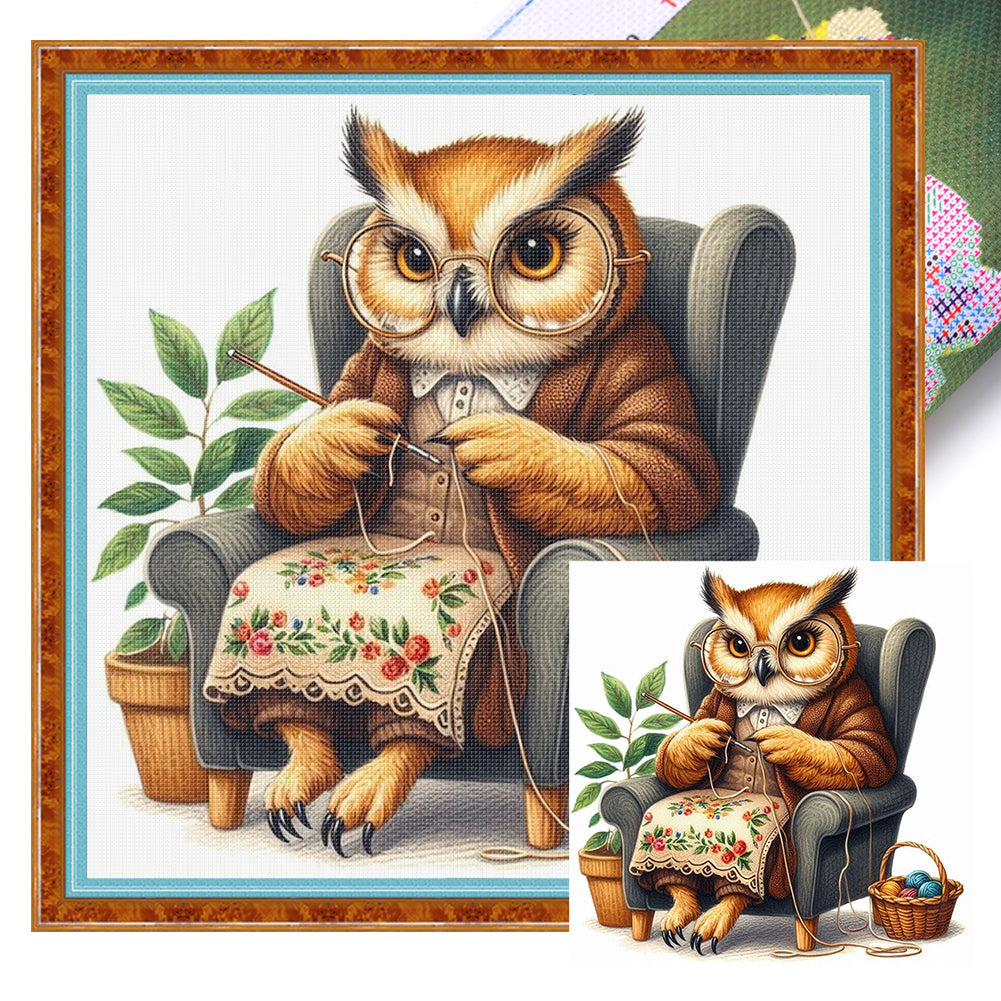 Embroidered owl-30*30CM  18CT Stamped Cross Stitch