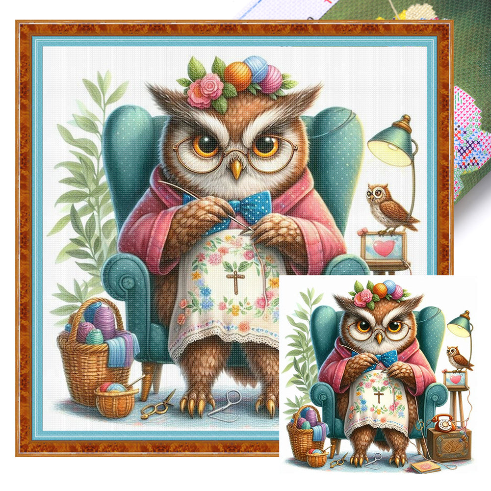 Embroidered owl-30*30CM  18CT Stamped Cross Stitch