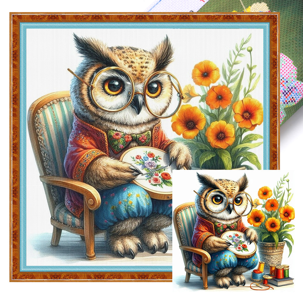 Embroidered owl-30*30CM  18CT Stamped Cross Stitch