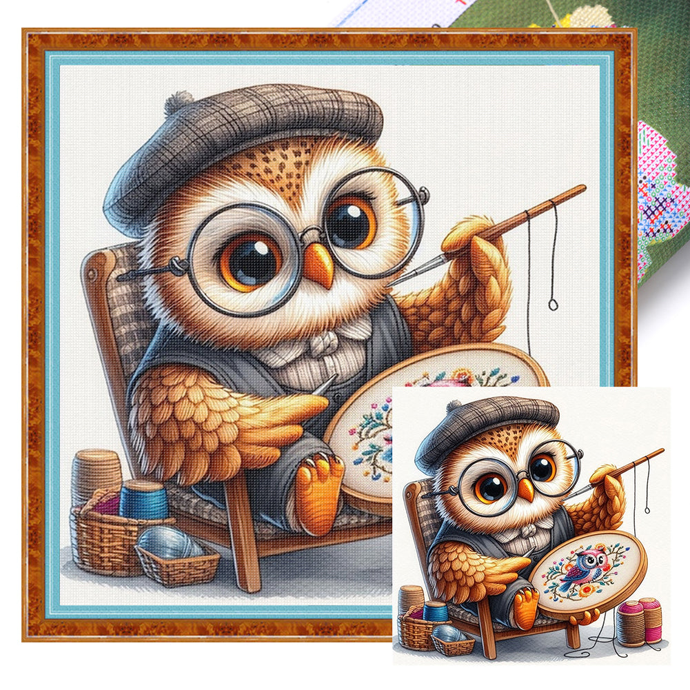 Embroidered owl-30*30CM  18CT Stamped Cross Stitch