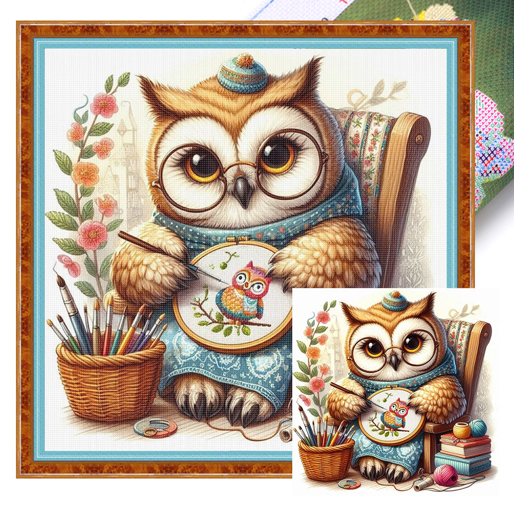 Embroidered owl-30*30CM  18CT Stamped Cross Stitch