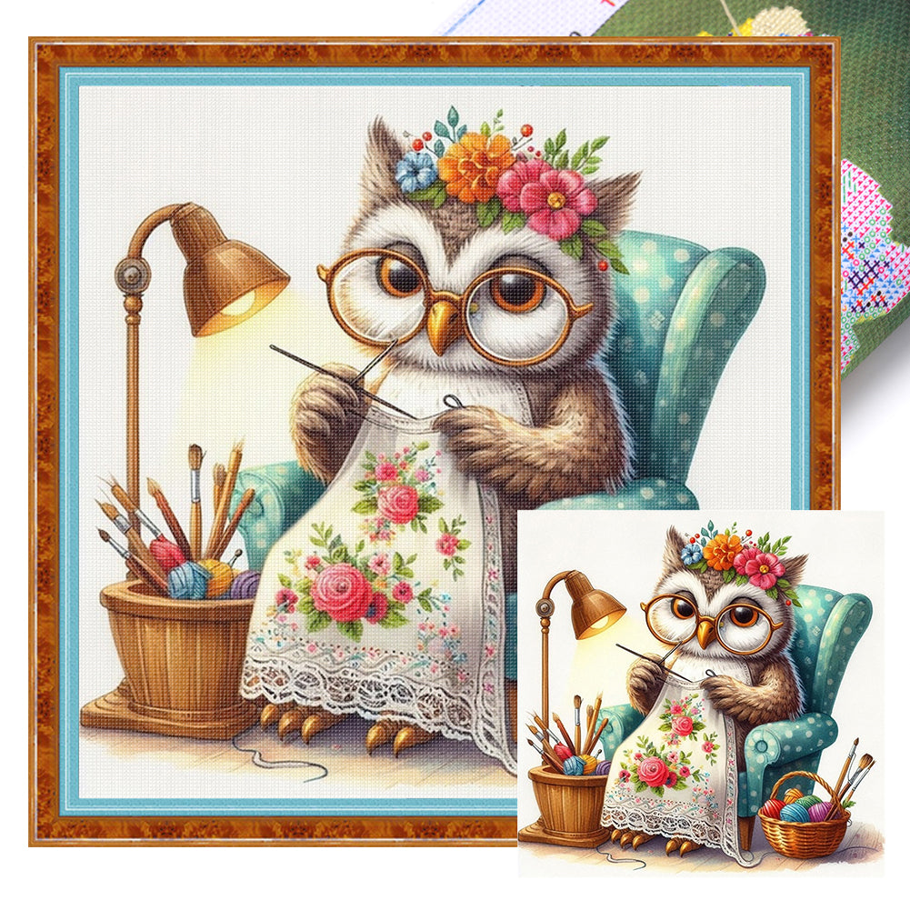 Embroidered owl-30*30CM  18CT Stamped Cross Stitch