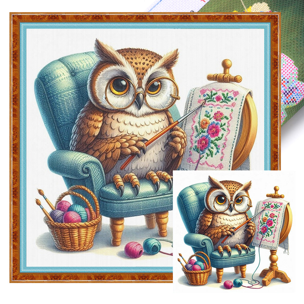 Embroidered owl-30*30CM  18CT Stamped Cross Stitch
