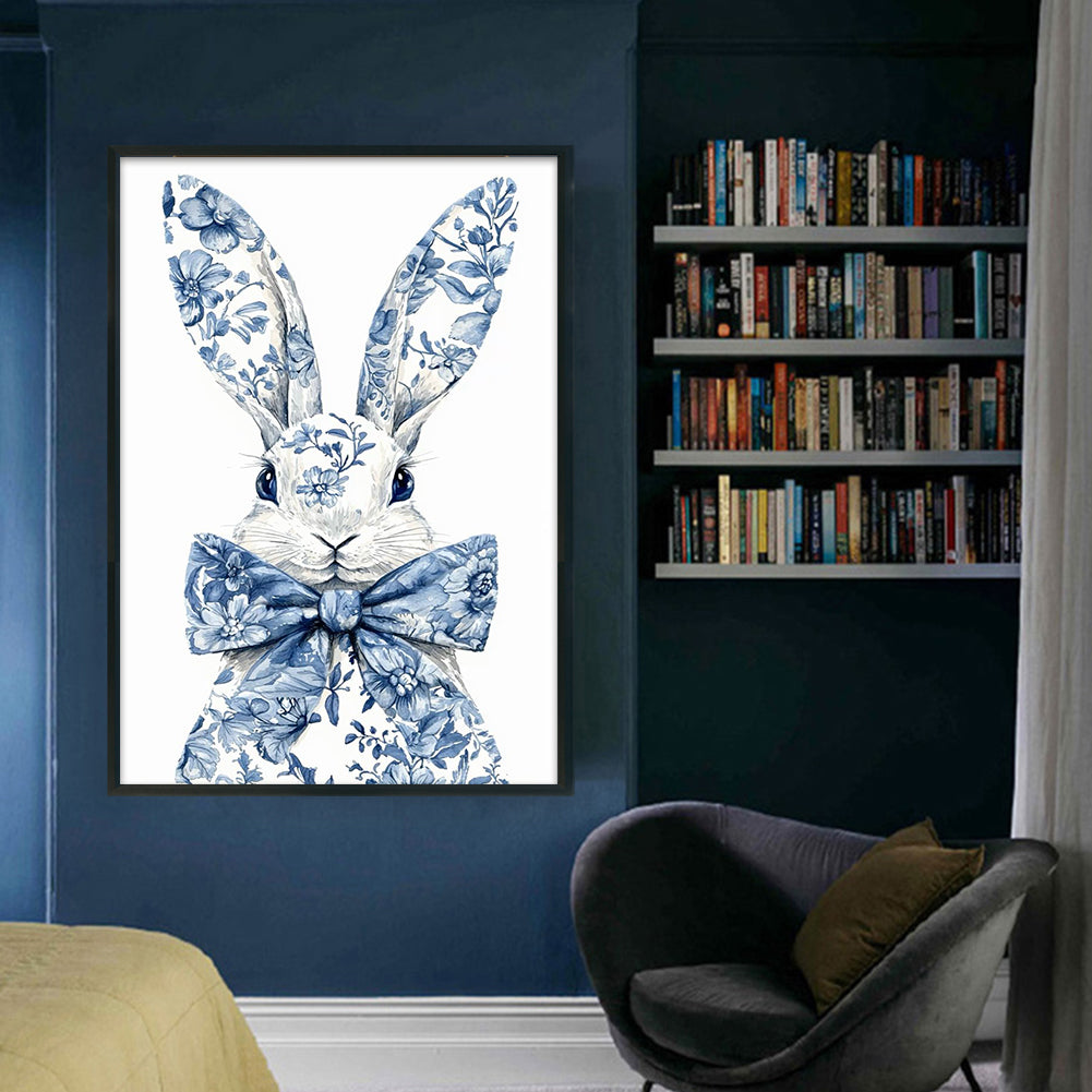 Blue And White Porcelain - Rabbit - Full 11CT Counted Cross Stitch 40x60CM - Huacan