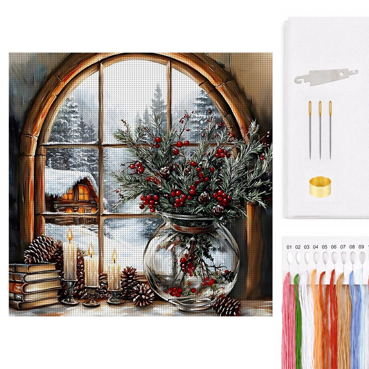 Winter Scenery By Window - Full 11CT Counted Cross Stitch 45x45CM - Huacan