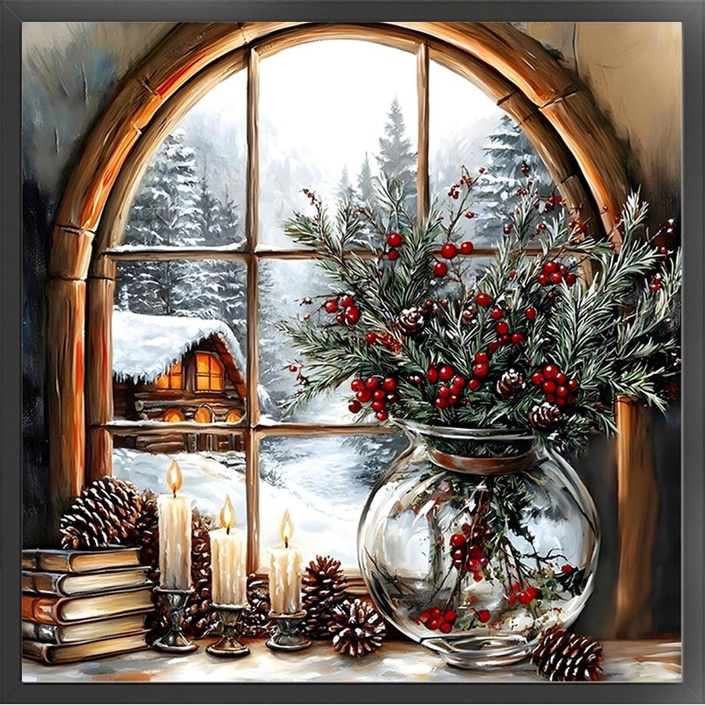 Winter Scenery By Window - Full 11CT Counted Cross Stitch 45x45CM - Huacan