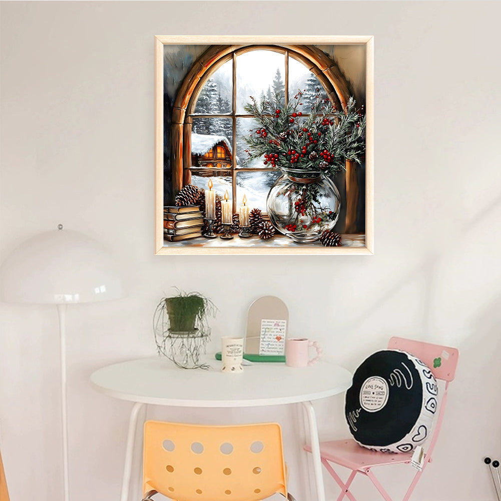 Winter Scenery By Window - Full 11CT Counted Cross Stitch 45x45CM - Huacan