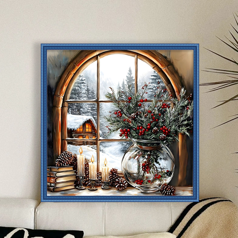 Winter Scenery By Window - Full 11CT Counted Cross Stitch 45x45CM - Huacan