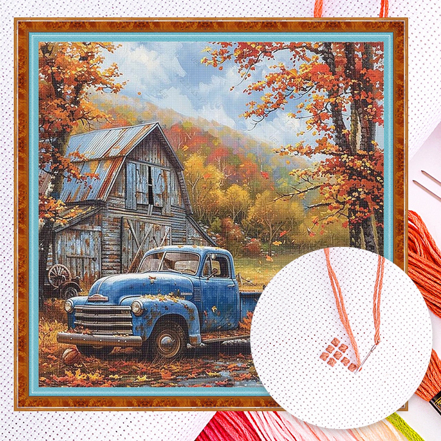 Farm Cabin And Truck - Full 11CT Counted Cross Stitch 45x45CM - Huacan