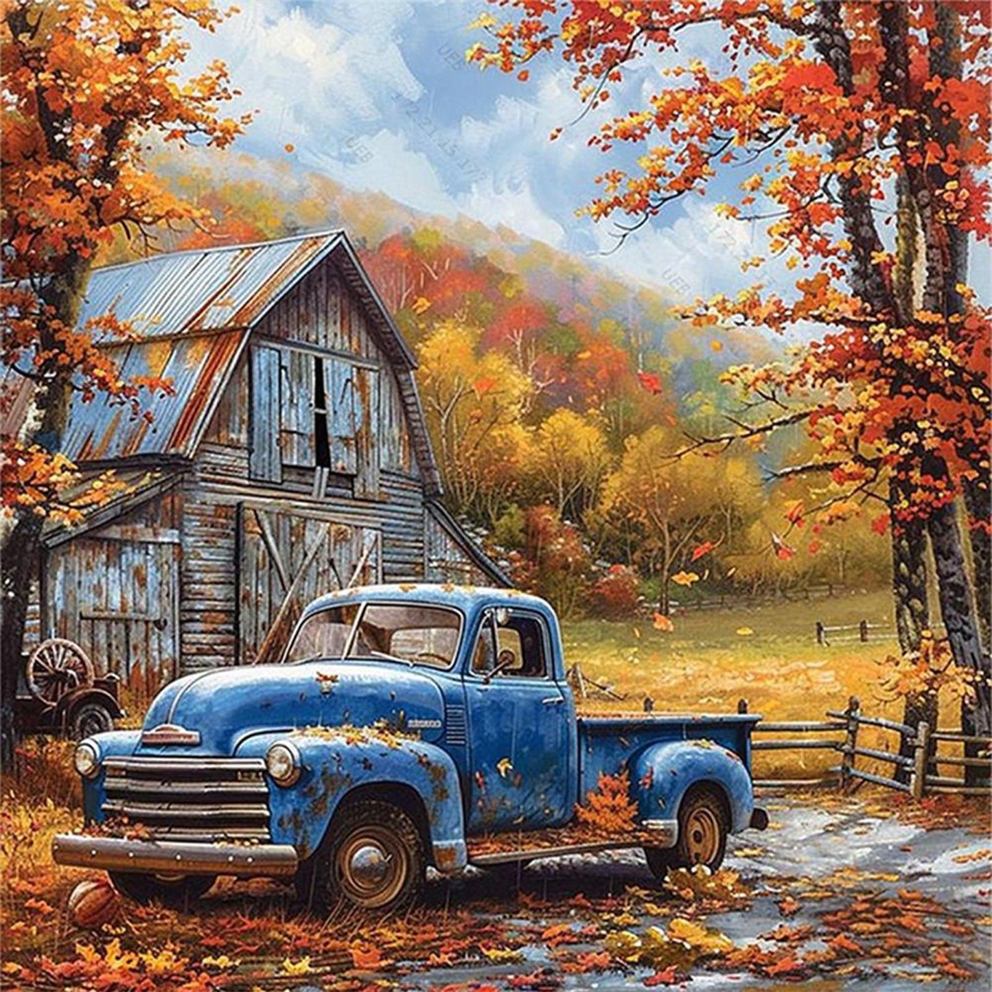Farm Cabin And Truck - Full 11CT Counted Cross Stitch 45x45CM - Huacan