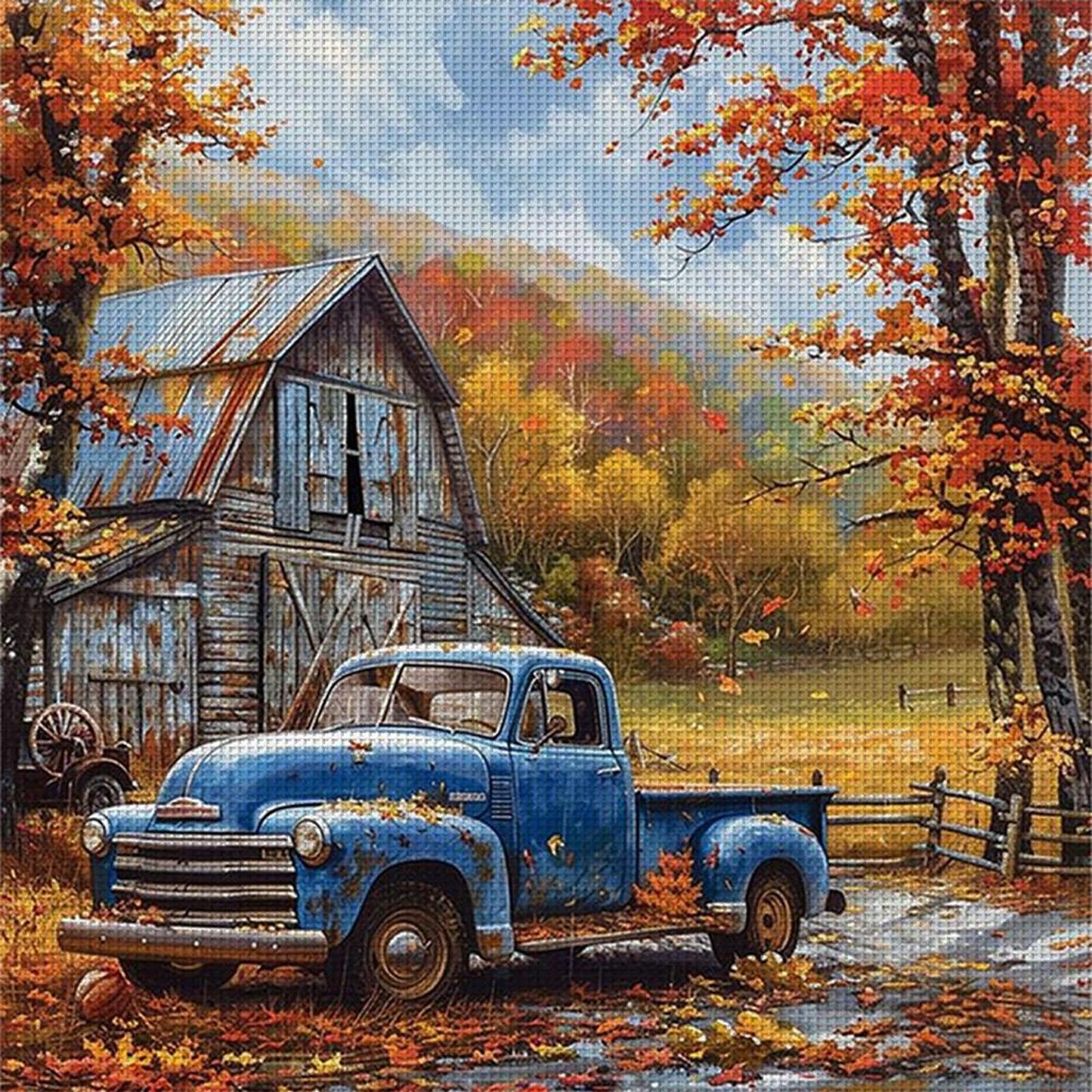 Farm Cabin And Truck - Full 11CT Counted Cross Stitch 45x45CM - Huacan