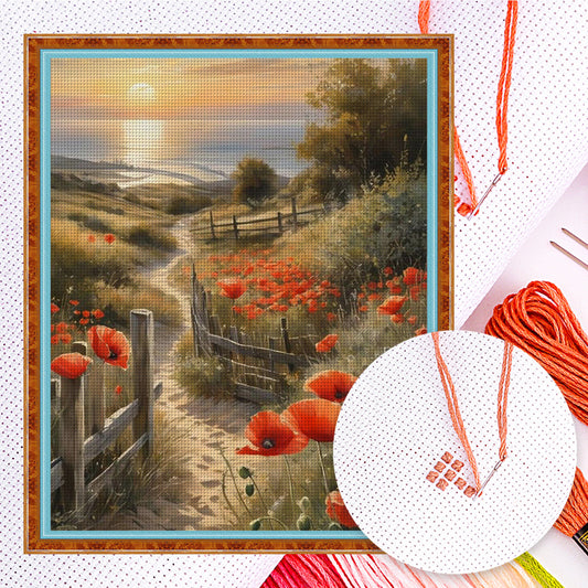 Poppy Path - Full 11CT Counted Cross Stitch 40x50CM - Huacan