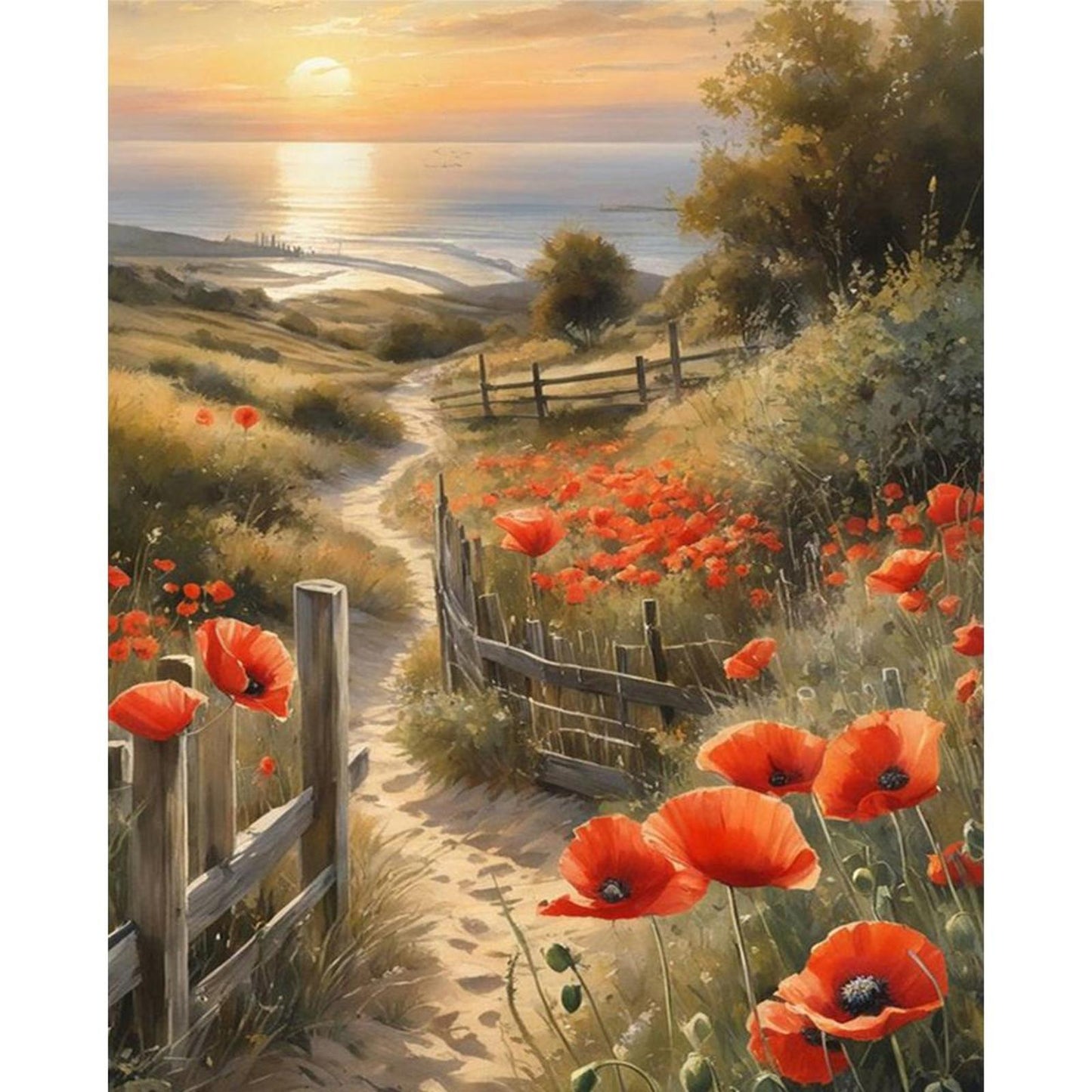 Poppy Path - Full 11CT Counted Cross Stitch 40x50CM - Huacan