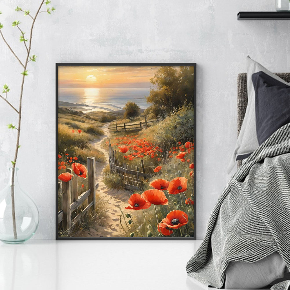Poppy Path - Full 11CT Counted Cross Stitch 40x50CM - Huacan