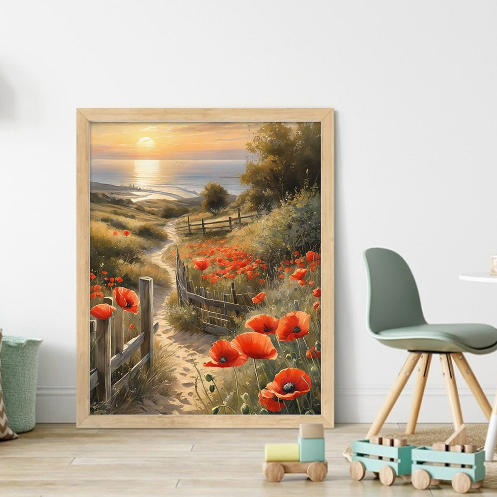 Poppy Path - Full 11CT Counted Cross Stitch 40x50CM - Huacan