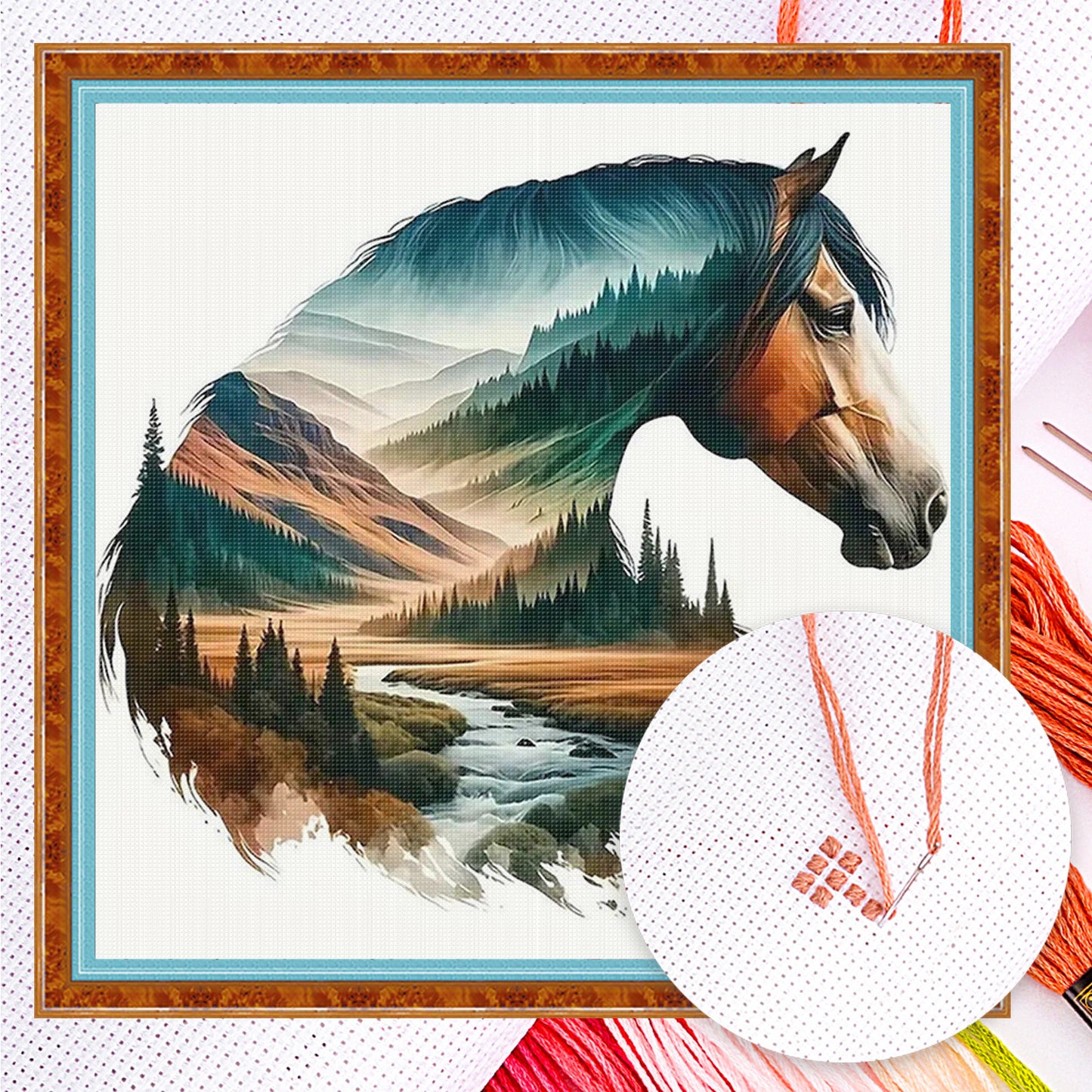 Horse Silhouette - Full 11CT Counted Cross Stitch 40x40CM - Huacan