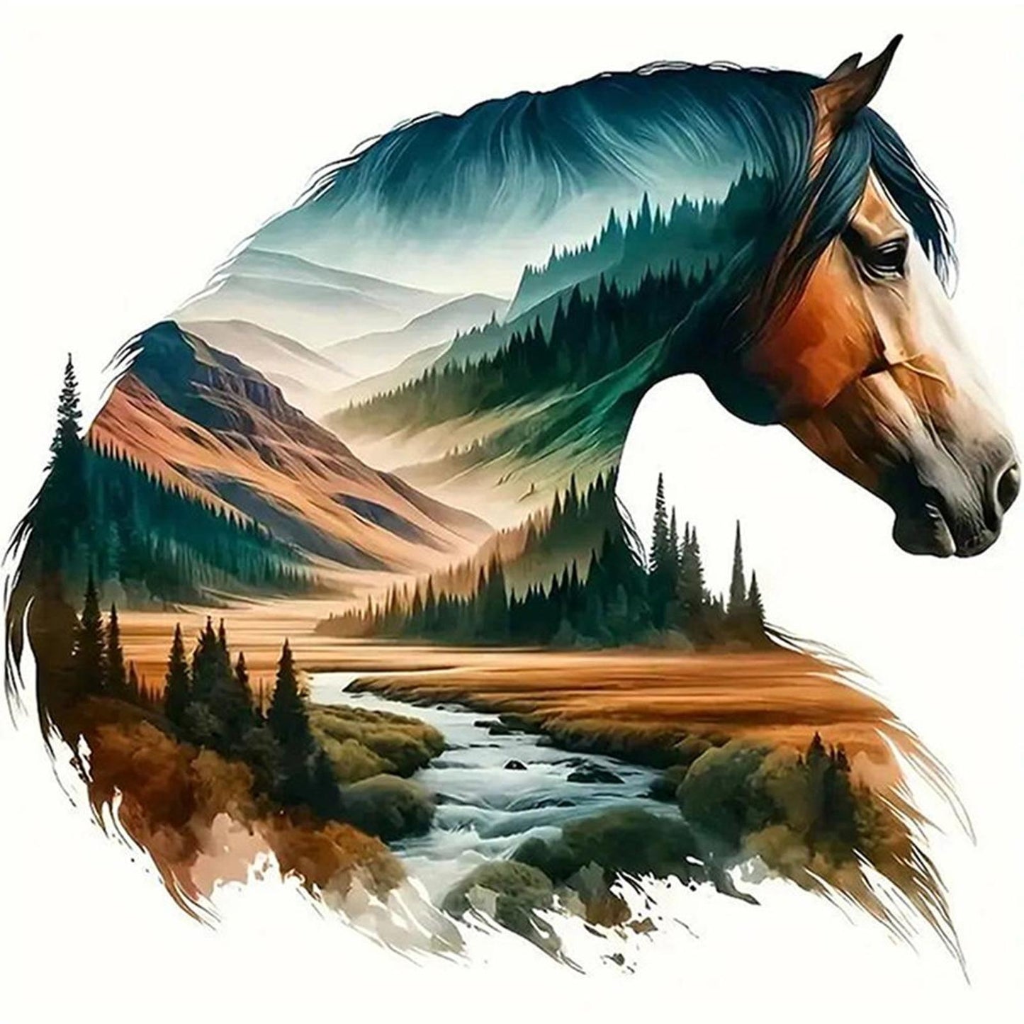 Horse Silhouette - Full 11CT Counted Cross Stitch 40x40CM - Huacan