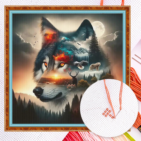 Wolf Silhouette - Full 11CT Counted Cross Stitch 40x40CM - Huacan