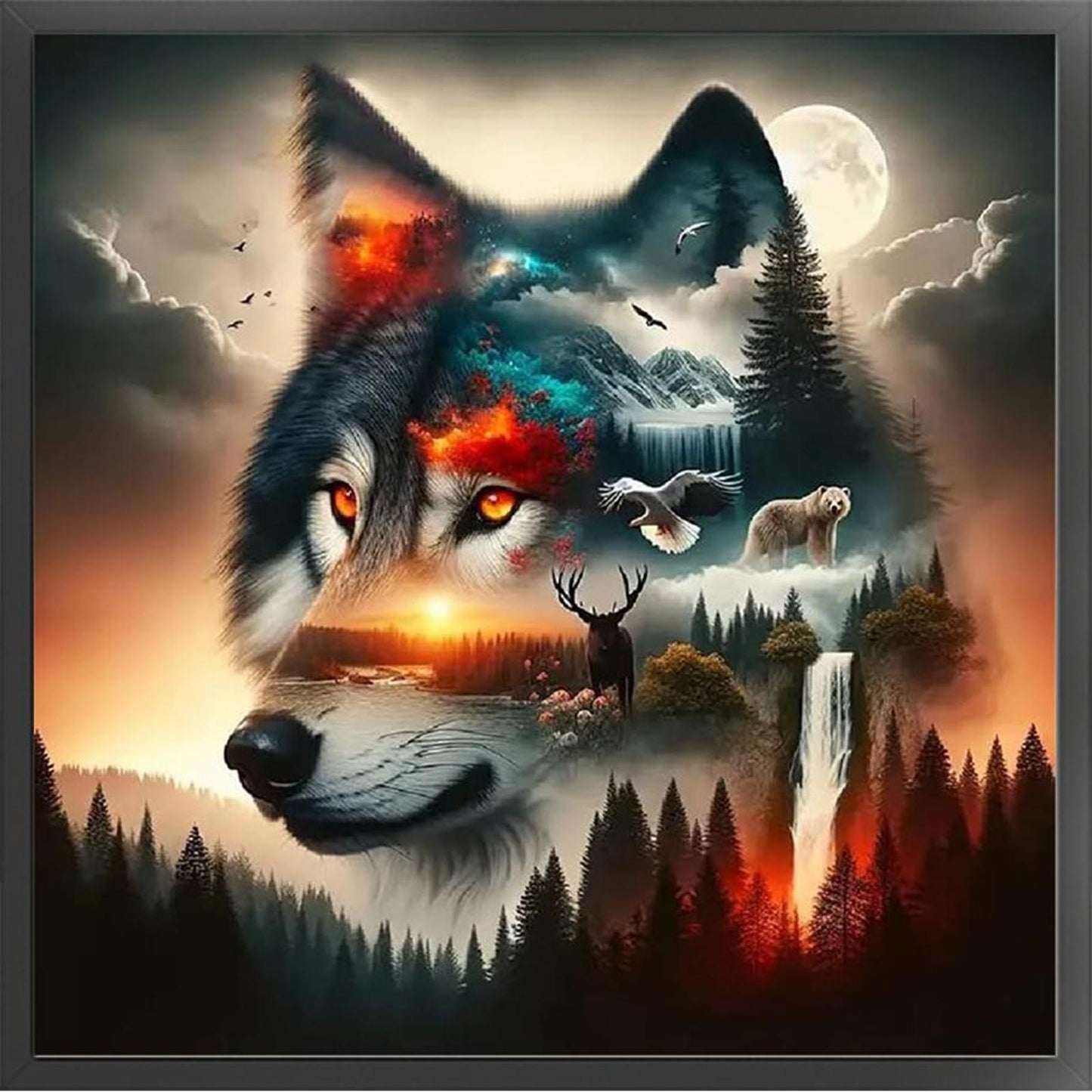 Wolf Silhouette - Full 11CT Counted Cross Stitch 40x40CM - Huacan
