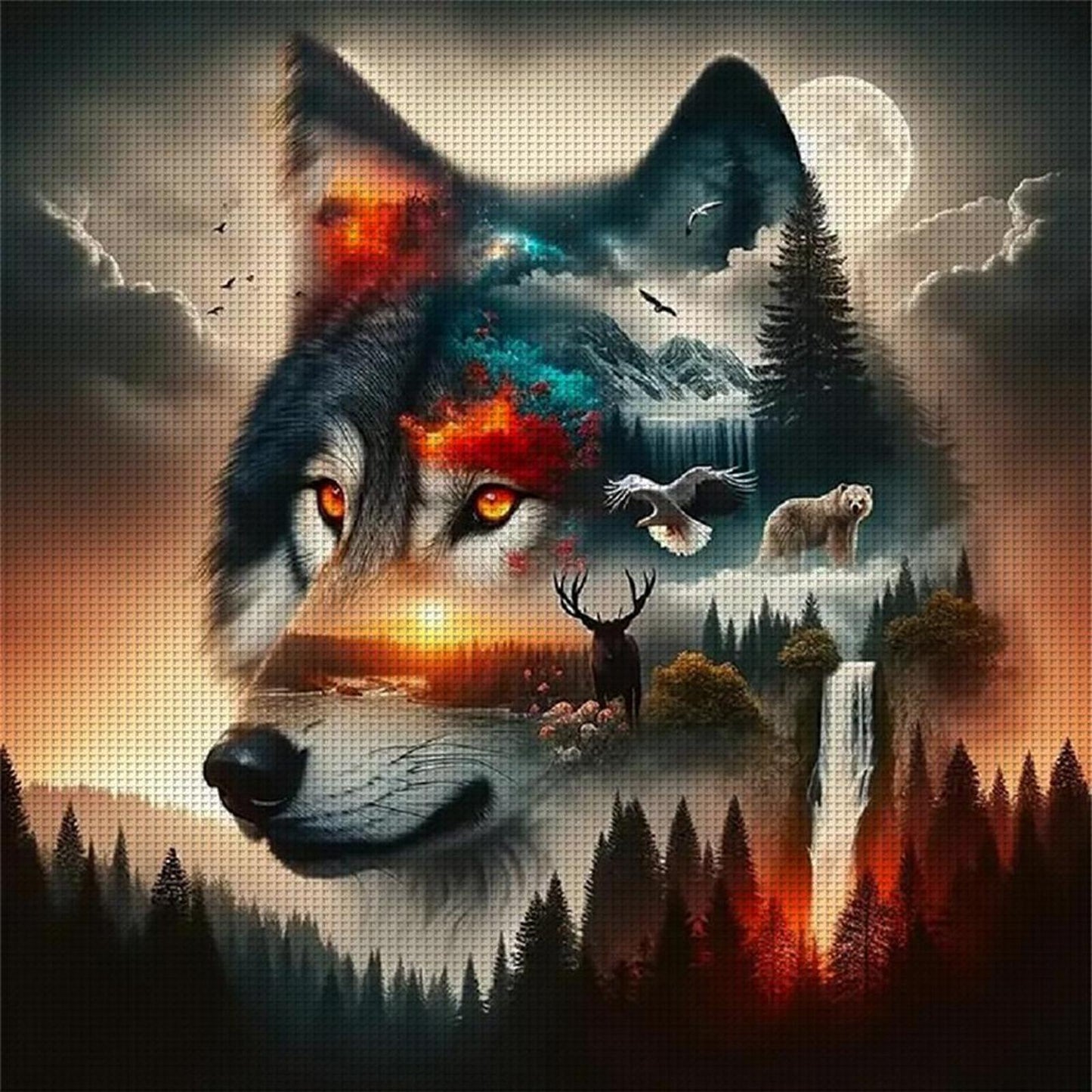 Wolf Silhouette - Full 11CT Counted Cross Stitch 40x40CM - Huacan
