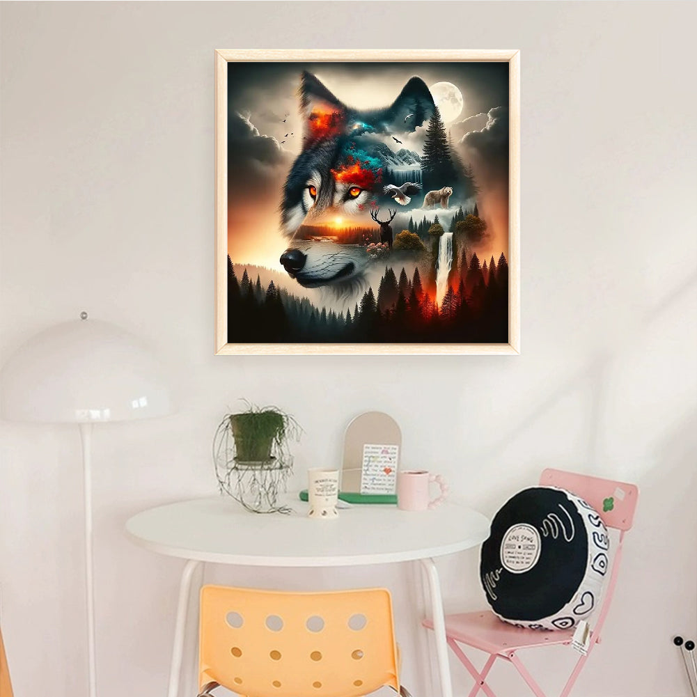 Wolf Silhouette - Full 11CT Counted Cross Stitch 40x40CM - Huacan