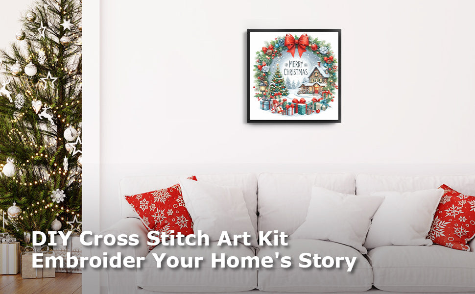 Christmas Cabin - Full 14CT Counted Cross Stitch 40x40CM - Huacan