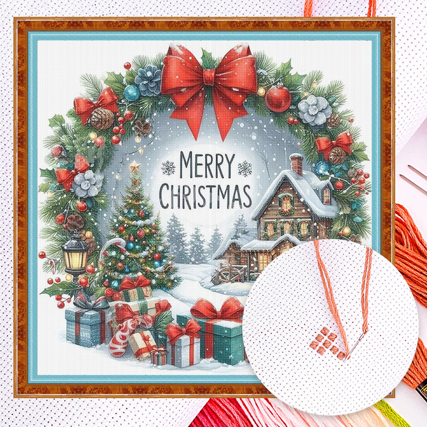 Christmas Cabin - Full 14CT Counted Cross Stitch 40x40CM - Huacan