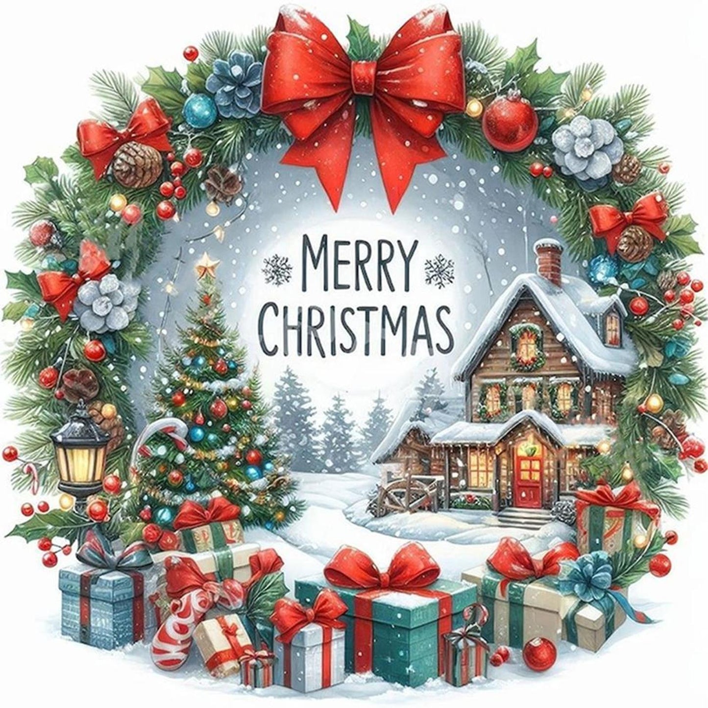 Christmas Cabin - Full 14CT Counted Cross Stitch 40x40CM - Huacan