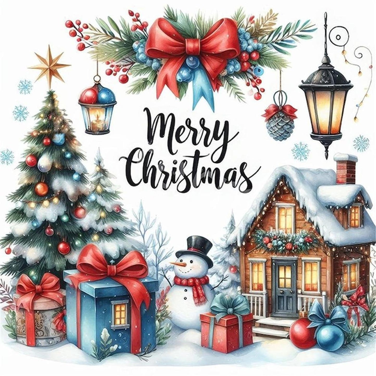 Christmas Cabin - Full 14CT Counted Cross Stitch 40x40CM - Huacan