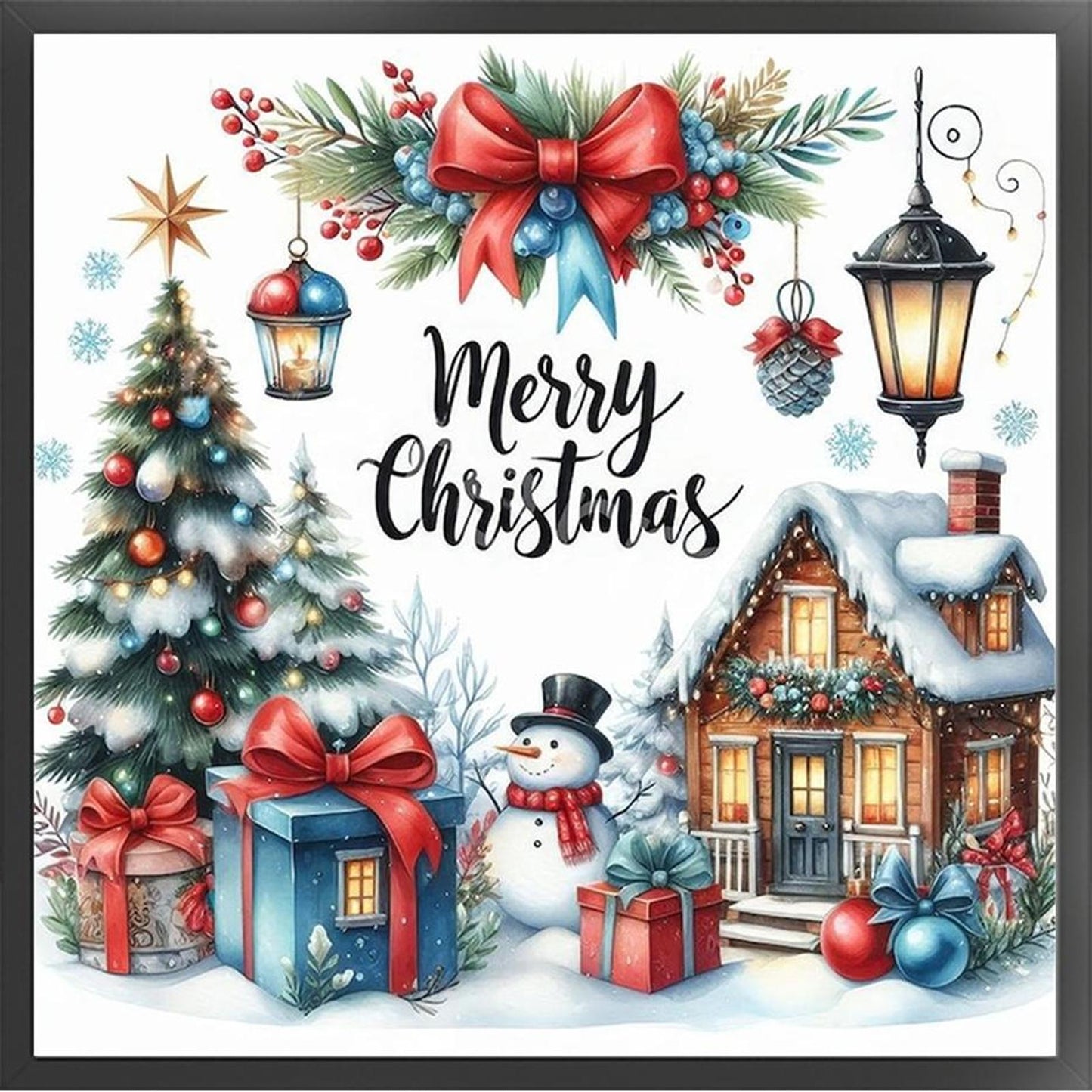 Christmas Cabin - Full 14CT Counted Cross Stitch 40x40CM - Huacan