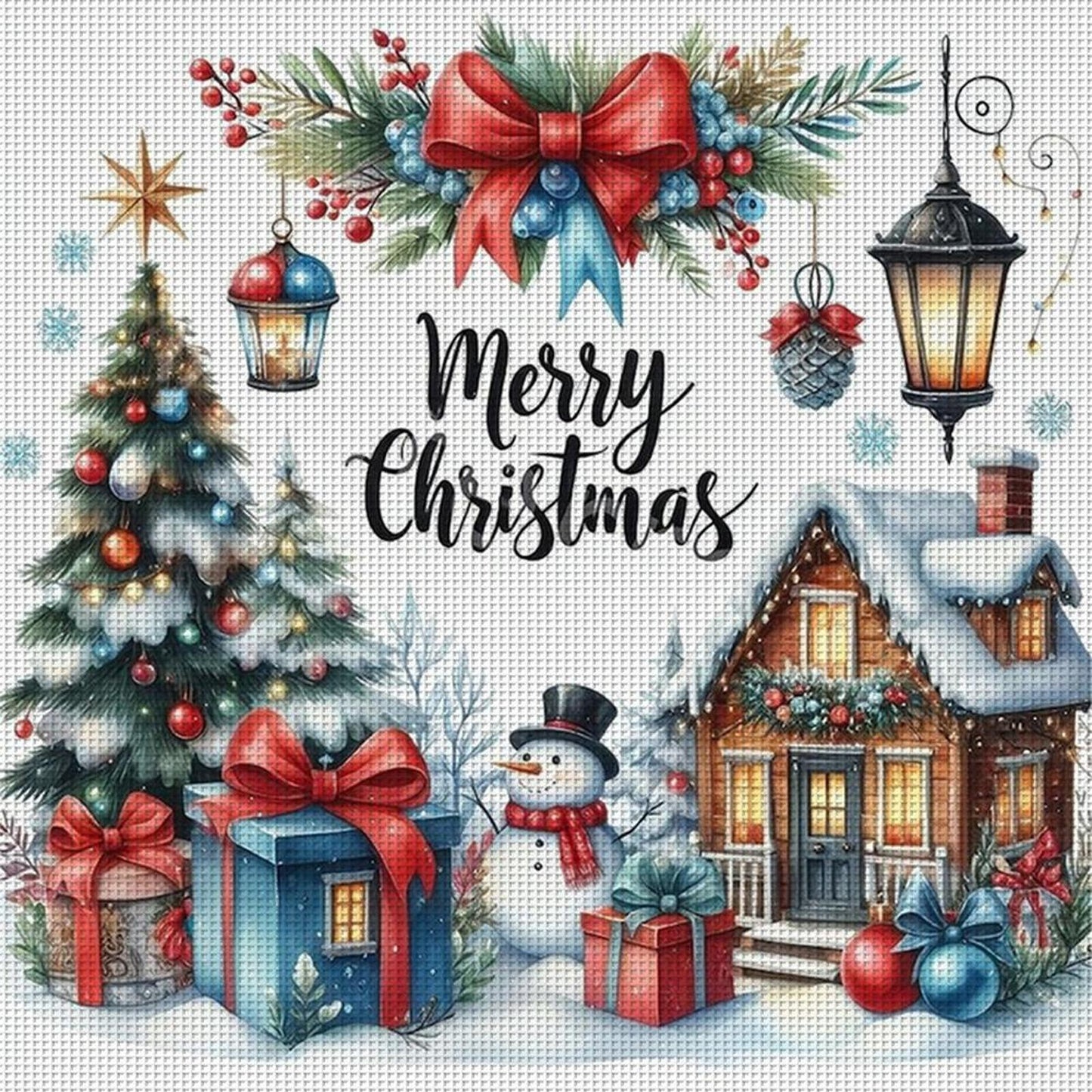 Christmas Cabin - Full 14CT Counted Cross Stitch 40x40CM - Huacan