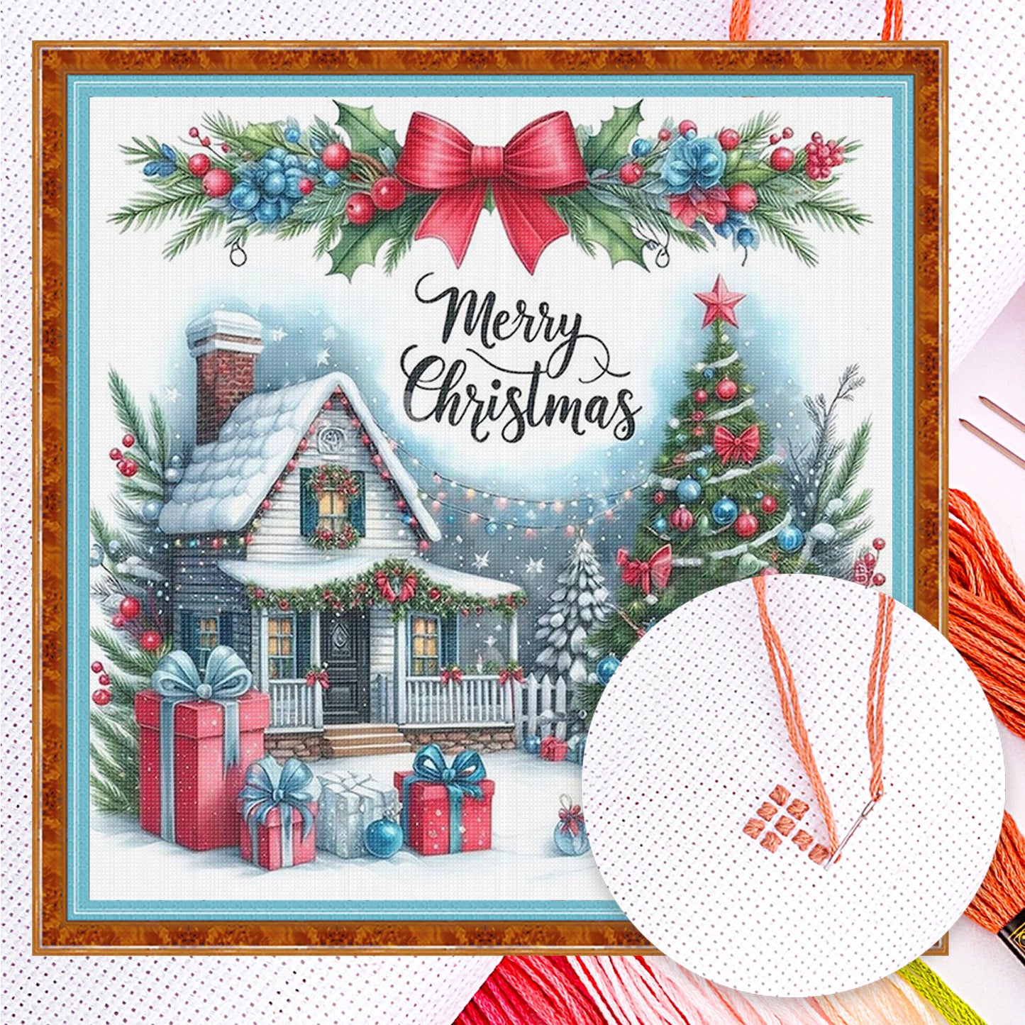 Christmas Cabin - Full 14CT Counted Cross Stitch 40x40CM - Huacan