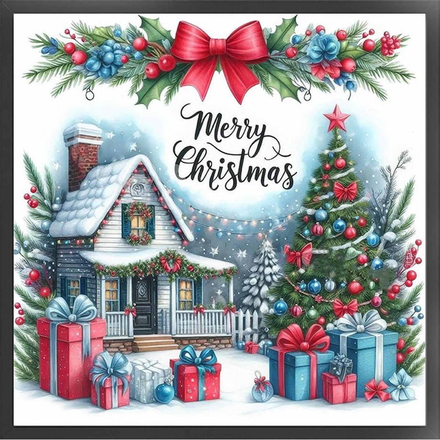 Christmas Cabin - Full 14CT Counted Cross Stitch 40x40CM - Huacan