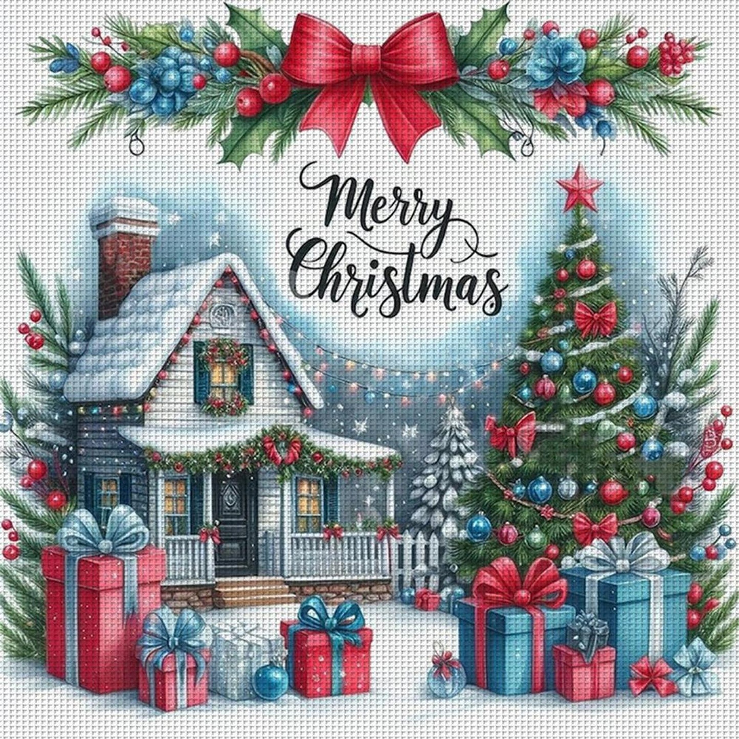 Christmas Cabin - Full 14CT Counted Cross Stitch 40x40CM - Huacan