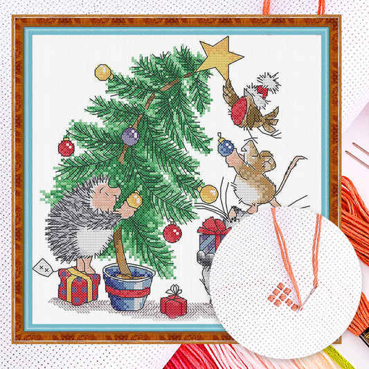 Christmas Gift - Partial 14CT Counted Cross Stitch 28x28CM - Joy Sunday